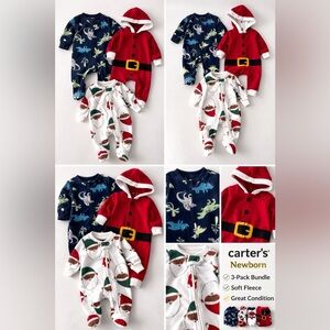 Carter's Newborn 3-Pack Holiday Fleece Footed Sleepers